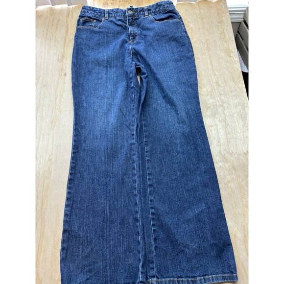 Talbots Wide Leg Jeans Sz 12 Cotton Spandex Dar Wash Relaxed - Picture 1 of 7